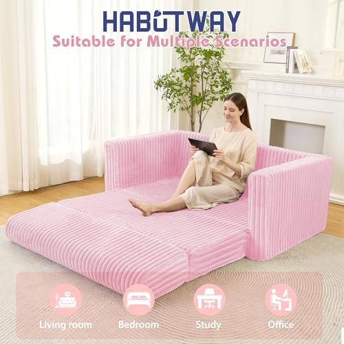 Image of HABUTWAY 49.8 inch Loveseat Boneless Couch, 4-in-1 Convertible Sofa Bed, Plush Fur Folding Futon Sofa Bed Couches Without Pillow for Living Room, High-Density Foam Support, No Assembly Required, Pink