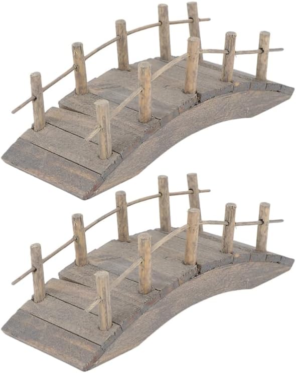 Gadpiparty Puente de jardín, 2 piezas, modelo de puente de arco de madera en miniatura, mini adornos de jardín, decoración de micro paisaje,