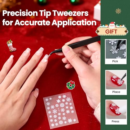 Image of Beetles Snowflake Nail Art Stickers 30 Sheets 3D Nail Stickers White Snowmen Santa Claus Elk Nails Supplies DIY Decals for DIY Decoration Nails Art