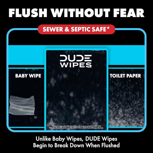 Image of DUDE Wipes Poopsicle Flushable Wipes - Ice Pop Scented Extra-Large Adult Wet Wipes - 3 Pack (144 Count) - Infused with Vitamin E and Aloe - Septic and Sewer Safe