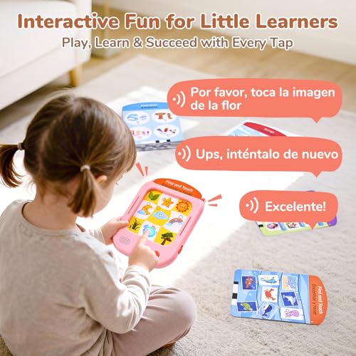 Image of JoyCat Bilingual Kids Learning Tablet, English & Spanish Talking Flash Cards with 106 Pages, 20 Interactive Games, Montessori Learning Toy for Alphabet, Words, Numbers & Songs, Gift for Toddlers 2-6