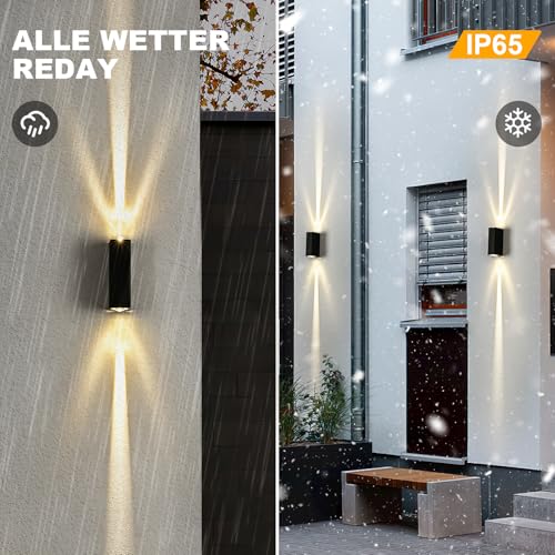 LED Aussenlampe Wand, LED Wandleuchte Aussen 6W, Außenbeleuchtung Wasserdicht IP65 Wandlampe Aussen Warmweiß 3000K Up Down Kleine Aluminium für Inner Hauswand Flur Terrasse, Schwarz 2 PCS – Bild 4