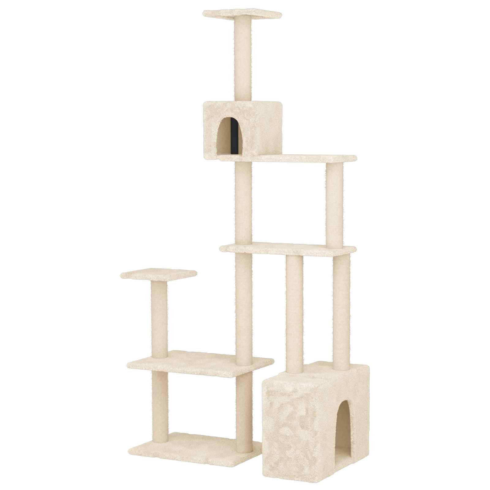 Kratzbaum Gross mit Sisal-Kratzsäulen & Katzenhöhle, XL Kletterbaum 177,5 cm hoch, Stabiler Deckenspanner-Alternative für Wohnung, cremefarben