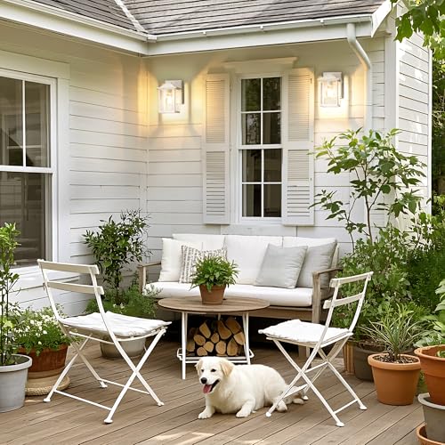 Image of MATAMEYE Outdoor Wall Light Fixture, Exterior Waterproof Porch Lighting | White Patio Wall Lantern, Anti-Rust, Clear Glass, E26 Socket, Wall Mount Sconce Lighting, Outside Front Door Light Entryway