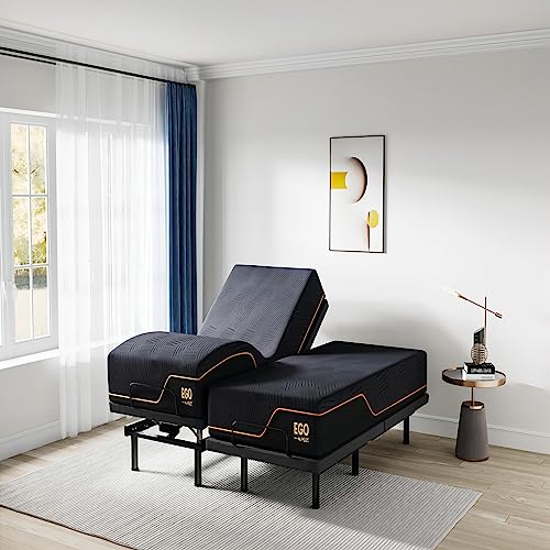 Mlily Egohome 14 Inch Split King Mattress Memory Foam Mattress Medium Split King Adjustable Bed Base Frame With Wireless Remote, Certipur-Us Certified, Easy Assembly #TOP12