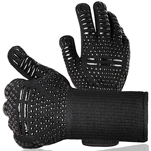 Vtarcza BBQ Gloves Mitts Heat Glove, 1472℉ Extreme Heat Resistant Oven Glove Grilling Gloves for Barbecue, Cooking, Baking, Welding, Cutting - EN407 Certified 13 Long Non-Slip Potholder Glove (Black)