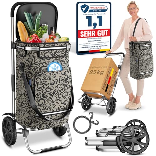ELONEO Einkaufstrolley klappbar, Einkaufswagen mit Kühlfach, 3in1 Trolley, Sackkarre & Umhängetasche, Einkaufsrollwagen,...