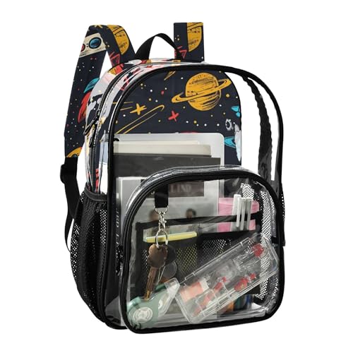 Outer Space Spaceship Rocket Galaxy Clear Backpack PVC Transparent Backpack Lightweight Book Bags Capacity Clear Bag for Boys Girls2