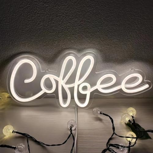 Image of Coffee Neon Sign,Dimmable Coffee Bar Light up Sign,Arylic Neon Lights for Coffee Bar Accessories,Coffee Bar Signs for Coffee Station Wall Decor Art Decor,5V USB Powered,14x6.3In(white)