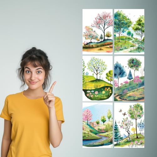 Image of SiddArtify Whimsical Watercolor Landscape Art Print Set - 300GSM Board - 12x18 Inch - Pack of 6 Wall Room Decoration art Poster Prints