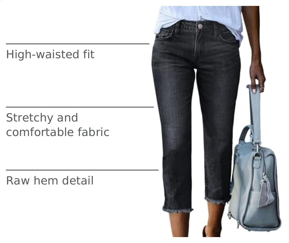 Image of Sidefeel Women's High Waisted Straight Leg Jeans Capri Denim Pants