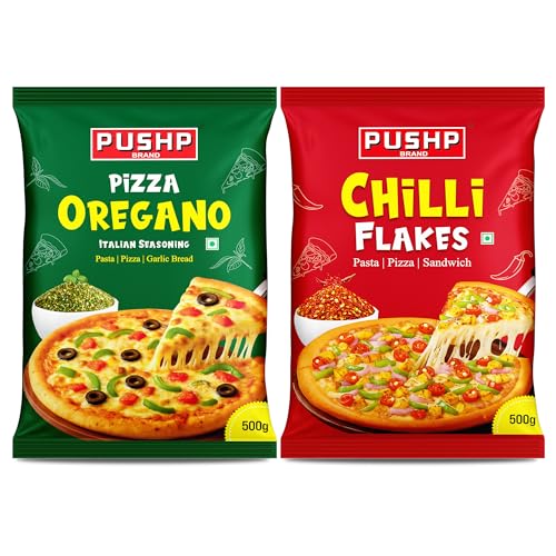 Image of Pushp Oregano & Chilli Flakes Combo Value Pack | 500g Each - 1kg Total | Perfect Seasoning for Pizza, Pasta, Sandwich & Snacks
