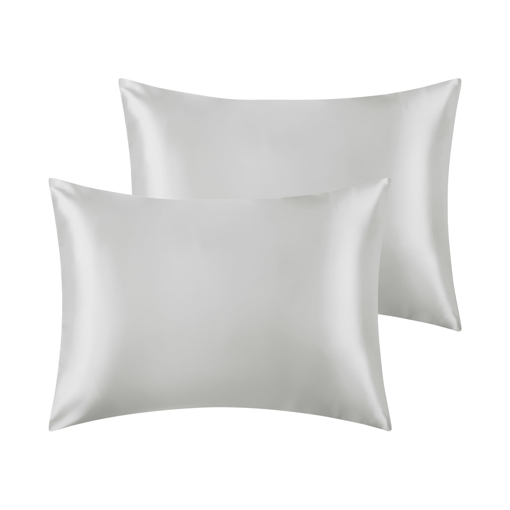 uxcell Satin Pillowcase for Hair and Skin Breathable and Soft Set of 2 with Envelope Closure, Gifts for Women Men Light Grey Standard (51x66cm)