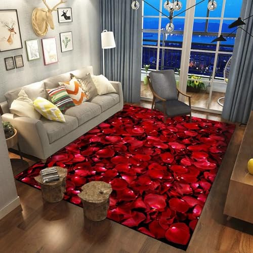 Kinderzimmer Teppich Rote Rosenpflanze 3D -Gedruckter Teppich Wohnzimmer Dekor Krabbelte Matte Schlafzimmer Küchenteppich Badezimmer Matte, 200 X 300 cm -6N5O7A7