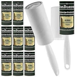 Fusselrolle Tierhaare 10 Rollen VonBueren | +2 Abroller + 2 Hüllen | Fusselrollen für Kleidung | Fusselbürste | Lint Roller | für Hunde und Katzen