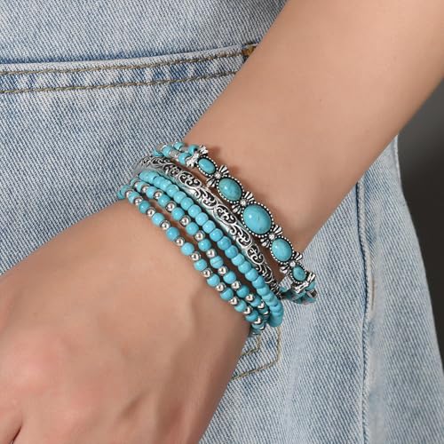 YANCHUN Western Bracelets for Women Boho Turquoise Beaded Bracelet Turquoise Western Jewelry Outfit Dress Trendy Bracelets for Women 20253