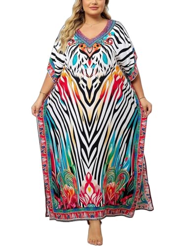 Image of KECVOT Kaftan Dresses for Women V-Neck Print Swimsuit Cover Up Plus Size Beach Caftan Lounge Dress