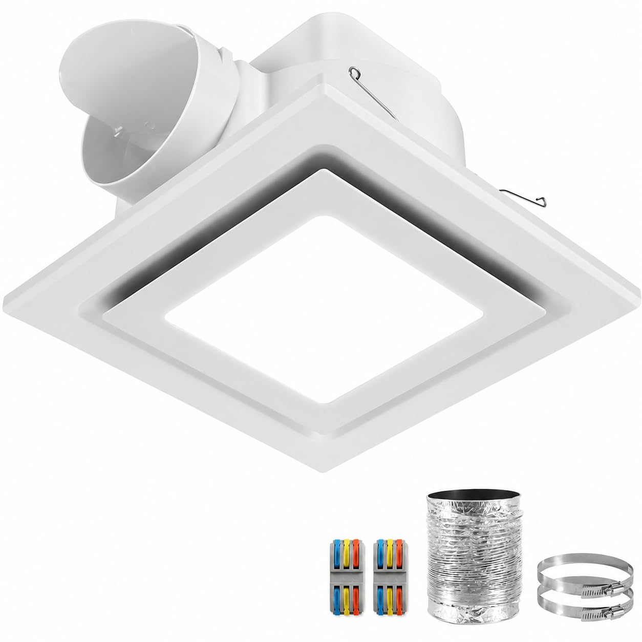 Ventilador de escape de baño de 10 pulgadas con luz, ventilador de ventilación con luz 6000 K 110 CFM silencioso ventilador de baño con conectores de cable de palanca y conducto
