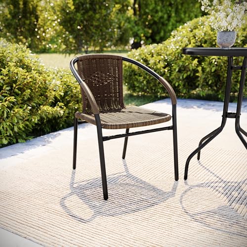 Image of Flash Furniture Lila Medium Brown Rattan Indoor-Outdoor Restaurant Stack Chair