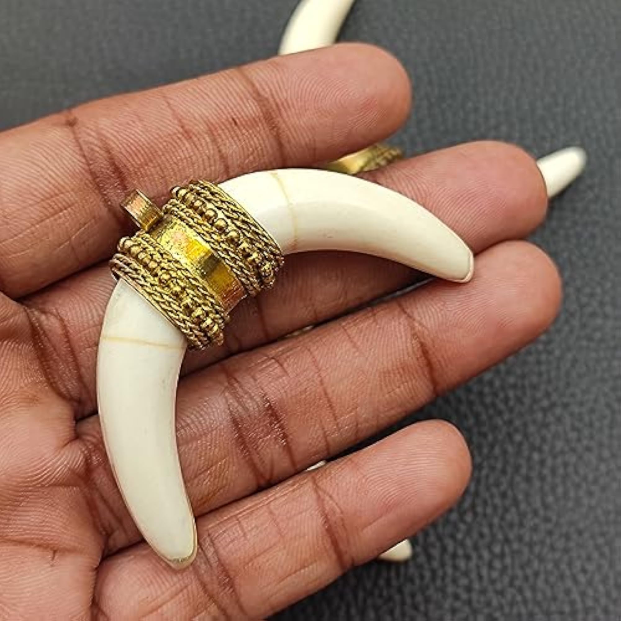 Bone Pendant with Brass Cap Crescent Moon
