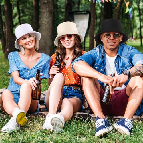 Image of 36 /24 /12 Pcs Bucket Hats for Men Women Bulk Cotton Fishing Cap UV Protection Beach Foldable Solid Color Sun Cap