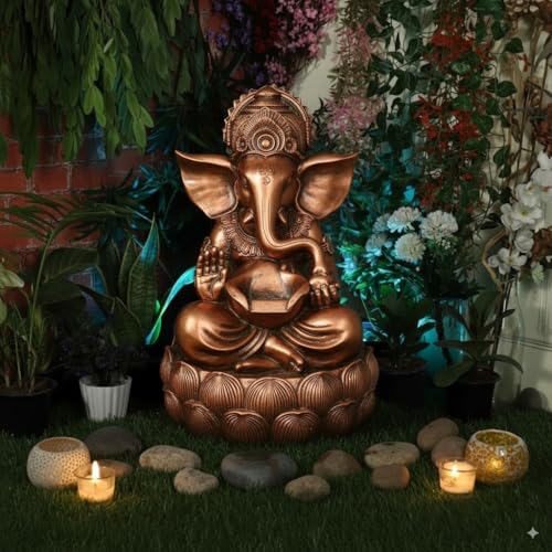 Image of Swarnhouse Lord Ganesha Decorative Water Fountain, 3 Feet Tall, Lotus Base, Indoor Outdoor Garden Decor (Article 5)