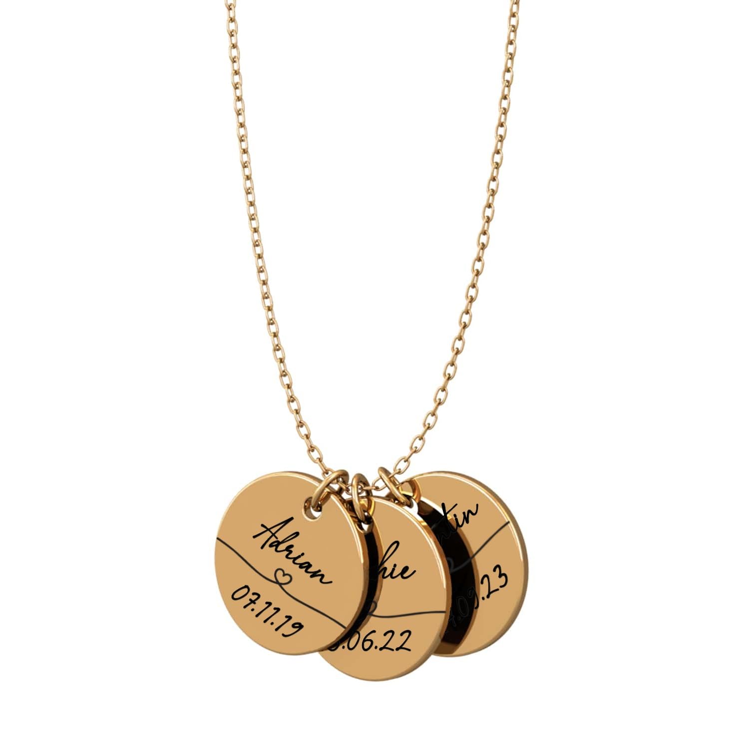 Collier personnalisé avec gravure | Plaque avec nom et dates de naissance des enfants | Cadeau maman | Or, argent, or rose | Acier inoxydable étanche | Fabriqué en Allemagne