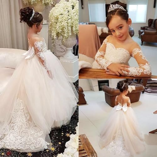 White Lace Flower Girl Dresses for Wedding Princess Pageant Dress KT2022
