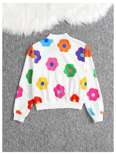 WDIRARA Girl's Floral Print Zip Up Bomber Jacket Long Sleeve Baseball Coats Outerwear2