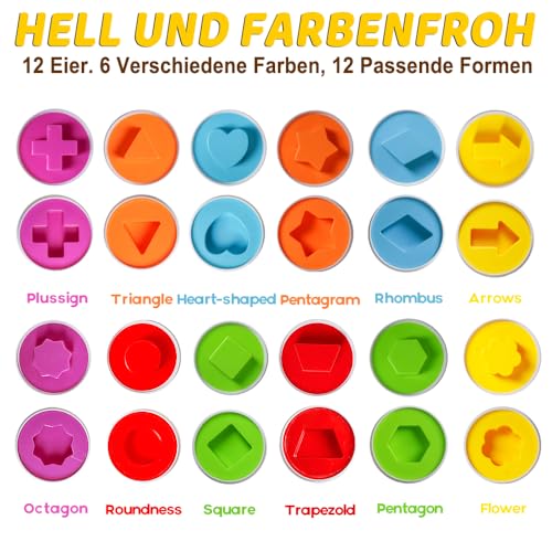 Skrtuan Montessori Spielzeug Passende Eier Farbe & Form Erkennung Sorter Skills Spielzeug für Kleinkinder,Passende Eier Set Osterei,Feinmotorik Montessori Puzzle Geschenk