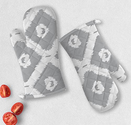 Image of Oasis Home Cotton Shell with Inner Polyester Printed Glove Set - Grey Ikat (Pack of 2)