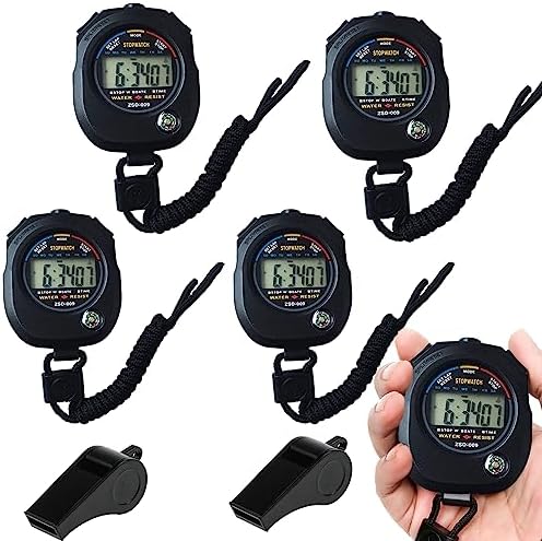 Sport Stopwatch Timer 4 Pack Digital Sports Stop Watch Timers Watches Chronometre with Calendar Alarm Hand Held Coaches and Referees Multi-Function Electronic Stopwatches for Curling Running Swimming