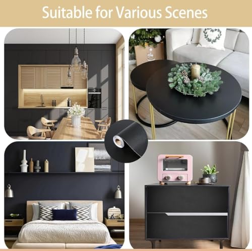 Image of DEEMUS Black Matte Peel & Stick Self Adhesive Waterproof Sticker for Living Room, Bedroom Office,Almirah, Floor, Tabletop, Wall, Fridge,& Renovation Projects (2 x 25 Feet)