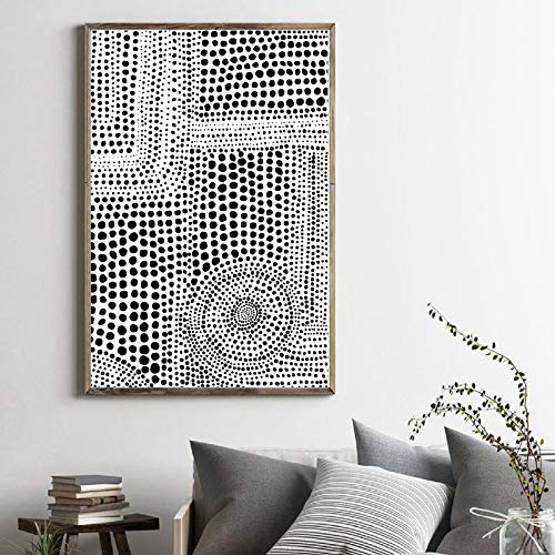 Art mural nordique abstrait noir et blanc | Toile sequence de points et affiche salon 50x70cm