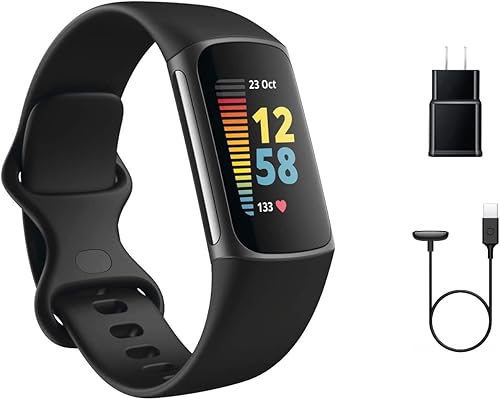 Fitbit Charge 5 - Rastreador de fitness avanzado con GPS, frecuencia cardíaca, seguimiento del sueño y salud - Paquete de energía con adaptador