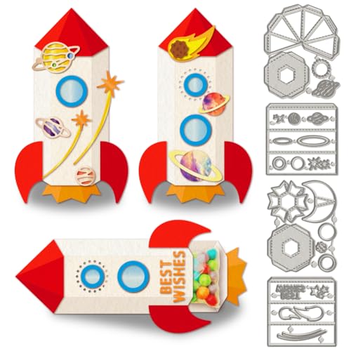 WADORN 4Pcs 3D Rocket Candy Box Metal Cutting Dies