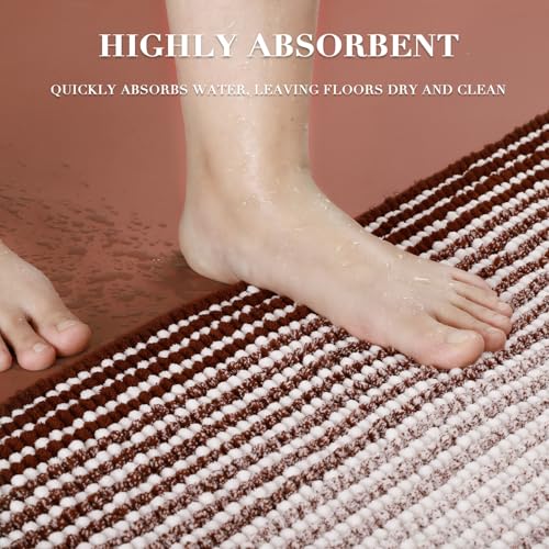 Bathroom Rugs and Mats Sets, 2 Piece Thick Absorbent Chenille Bath Mat Rug Set Non Slip, Soft Shaggy Bath Room Floor Mats for Bathroom, Machine Washable (Burgundy Red, 20" x 32" Plus 16" x 24")