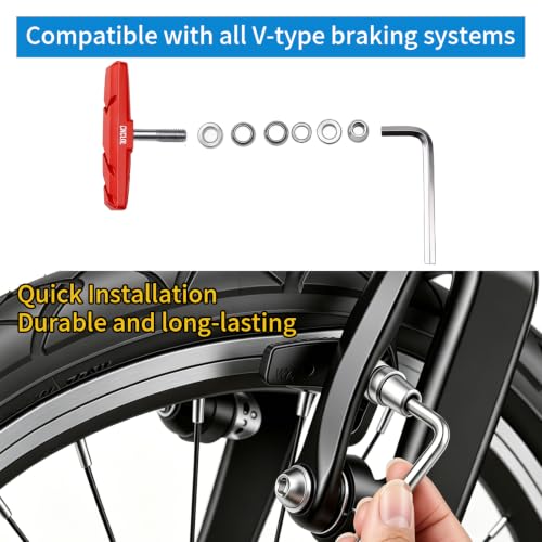 Image of Chooee Bike V-Brake Pads, Bicycle 70mm Brake Blocks Set, 2 Pairs Universal Brake Shoes