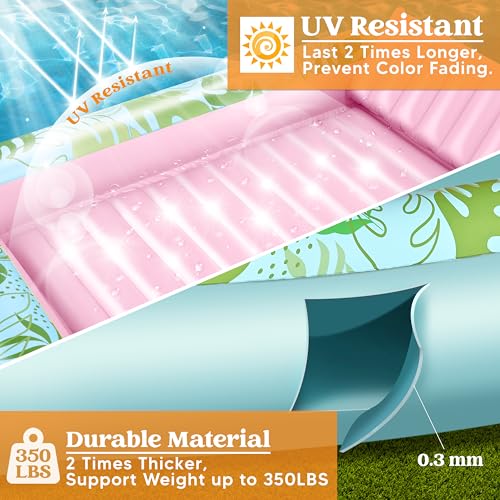 Sloosh XL Inflatable Tanning Pool Lounger Float for Adults, 85" x 57" Extra Large Suntan Tub Pool Floats Sun Tan Tub Ice Bath Tub Tanning Bed Blow up Pool Raft Lounge Floatie, XL-Cyan Pink - 3