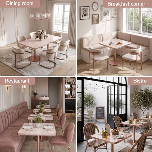 Image of 31.5''Small Square Dining Table,Sintered Stone Tulip table&Metal Edge&Base | Modern Square Pedestal Dining Table for 2-4 Person ,Bistro Tables for Dining Room /Restaurants /Small Spaces /Pubs /Marble Pink