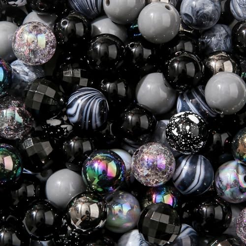 BERMRO 16mm Acrylic Bead 100pcs Black Focal Spacer Bead Chunk Bubblegum Beads for DIY Crafting Necklace Bracelet Jewelry Making Keychain (Black)