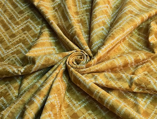 Image of 2 Meter Hand Block Indian Cotton Unstitched Jaipuri Handmade Digital Printed Fabric Material for Women Kurta /Blouse /Palazzos /Piece Material for Women's (Lehriya Yellow)