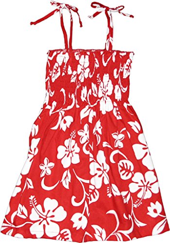 RJC Girl's Hibiscus Pareo Hawaiian Smocked Dress Red 6