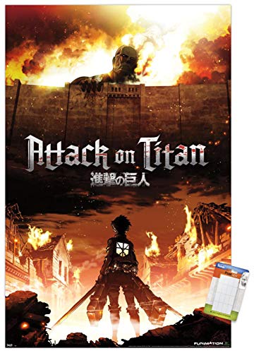 Trends International Attack on Titan - Fire Wall Poster, 22.375" x 34", Poster & Mount Bundle