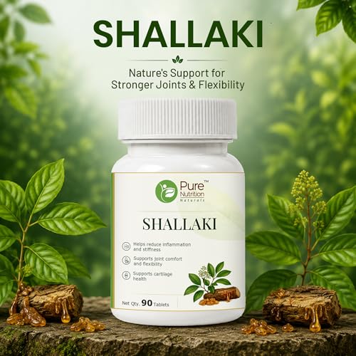 Image of Pure Nutrition Shallaki Tablets | Shallaki Pain Relief Tablets | Boswellia Herbal Supplement for Joint Health, Mobility & Active Lifestyle Support | Shallaki Guggul Ayurvedic Formula - 250mg 90 Tabs