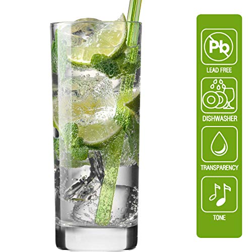 Glass Cups 10 oz, Clear Highball Glass Cocktail Glass Drinking Glasses [Set of 8] + 8 Stainless Steel Straws For Kitchen,Heavy Base Water Cup For Juice, Cocktails, Beverages, Drinking Cups Beer Cups - Thumbnail 6