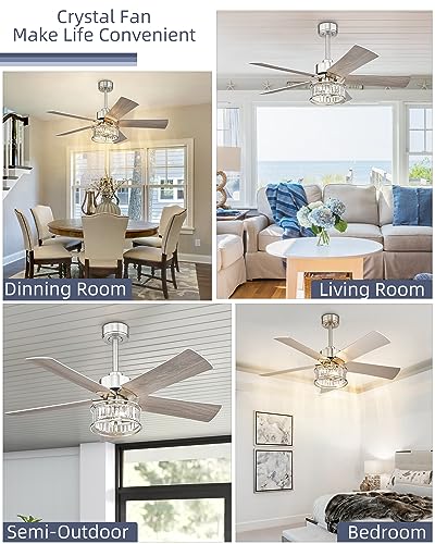 Image of YOUKAIN 48-Inch Crystal Ceiling Fan with Lights & Remote, Gray Oak