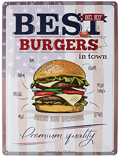 DODINO 30x40cm blechschilder BURGERS REZEPTE, Dekoratives Wohnaccessoire, BBQ Grill Schild, Grillplatz, Garten, Bar, Küchen Deko, Blechschild grillen