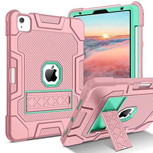 BENTOBEN iPad Air 4th Generation Case, iPad Air 4 Case 2020 with Pencil Holder [Support 2nd Gen Pencil Wireless Charging], 3-Layer Shockproof Kickstand Case Cover for iPad Air 4 10.9", Rose Gold/Green