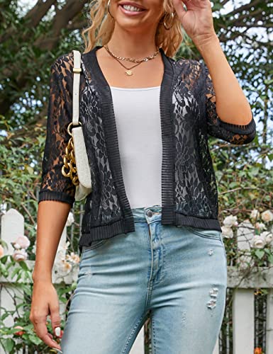 Image of Chevara Women's Casual Summer Lace Cardigan 3 /4 Sleeve Floral Crochet Cardigans Shrug Sweaters